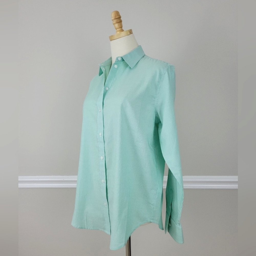 Everlane Bright Jade/White Silky Cotton Relaxed Blouse Shirt Top
